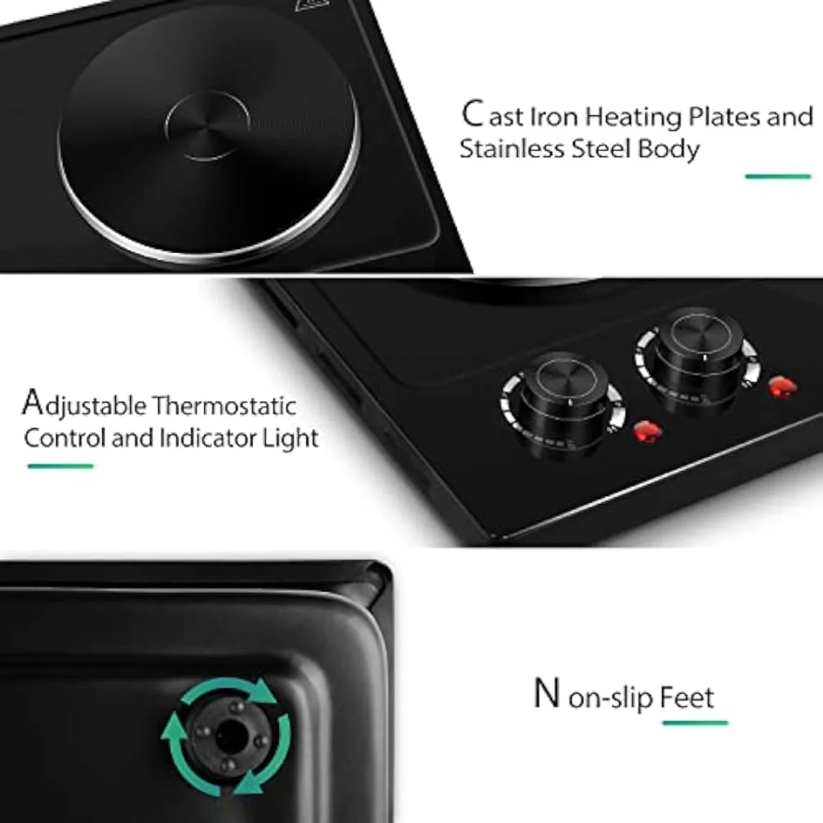 1800W Electric Burner Double Hot Plate for Cooking Countertop Burner with Temperature Control Portable