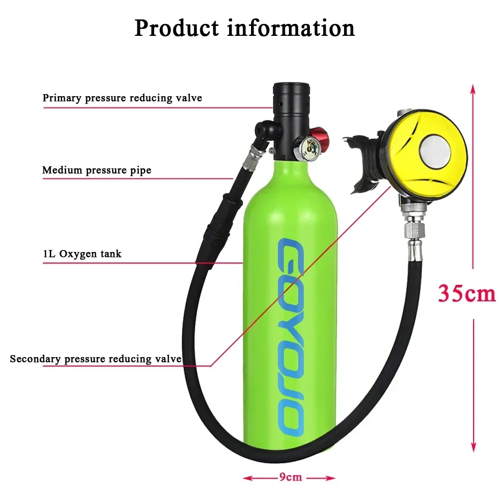 Air Tank 1L Mini Snorkel Equipment 10-15 min Scuba Diving Oxygen Tank Outdoor Entertainment Diving Equipment Suit Water Sports