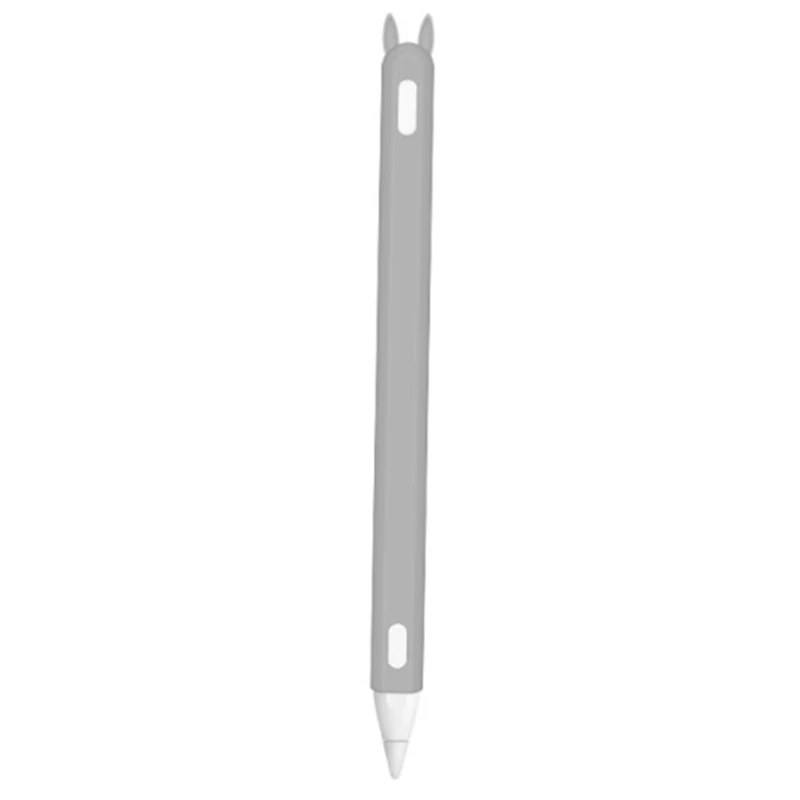 

Cute Cat Ear Silicone Protective Pouch Cap Holder Nib Cover Protective Case Skin for Apple Pencil 2(Gray)