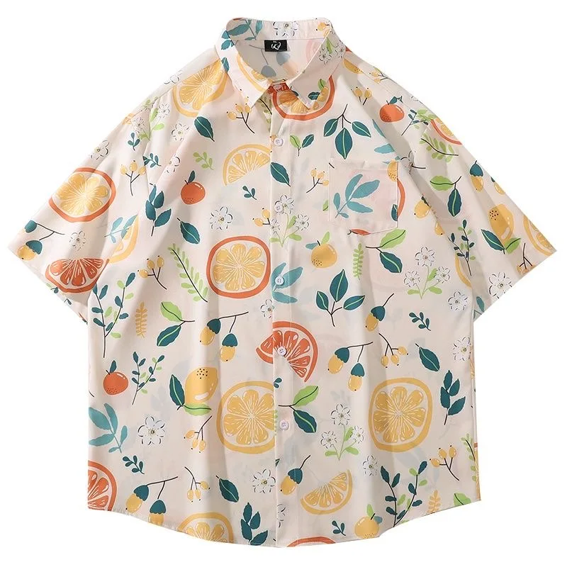 Men Street Fashion Summer Daily Shirt Hawaiian Cartoon Print Casual Loose Shirts Short Sleeve Beach Loose Tops 6