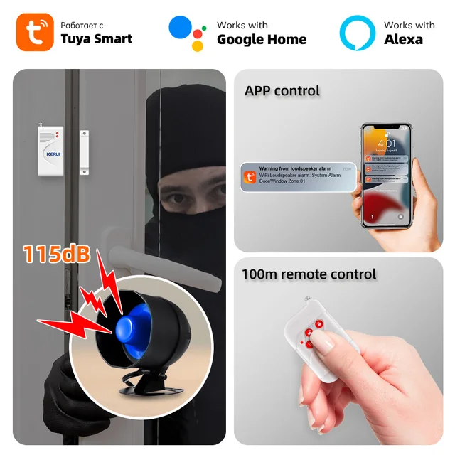 KERUI 120db WIFI Speaker Horn Home Siren Alarm Kit Burglar Security System with Infrared Motion Detector Door Sensor Siren Kit 5