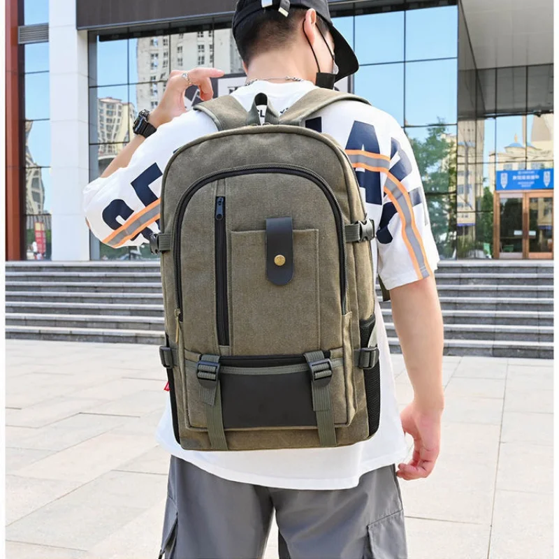 Fashion Canvas Men's Backpack Casual Travel Backpack Large Capacity Student School Bag Multifunction Male Laptop Bag