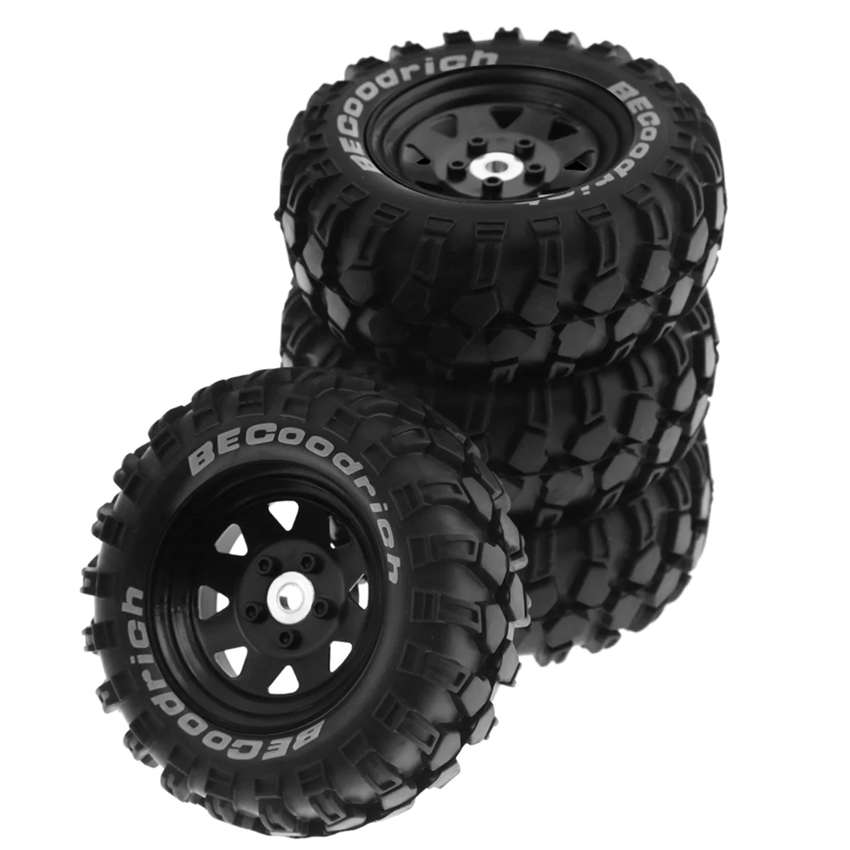 

93mm Metal 1.9Inch Beadlock Wheel Rim Rubber Tire Set for 1/10 RC Crawler Car Traxxas,Triangle Hole 12mm Adapter,Black