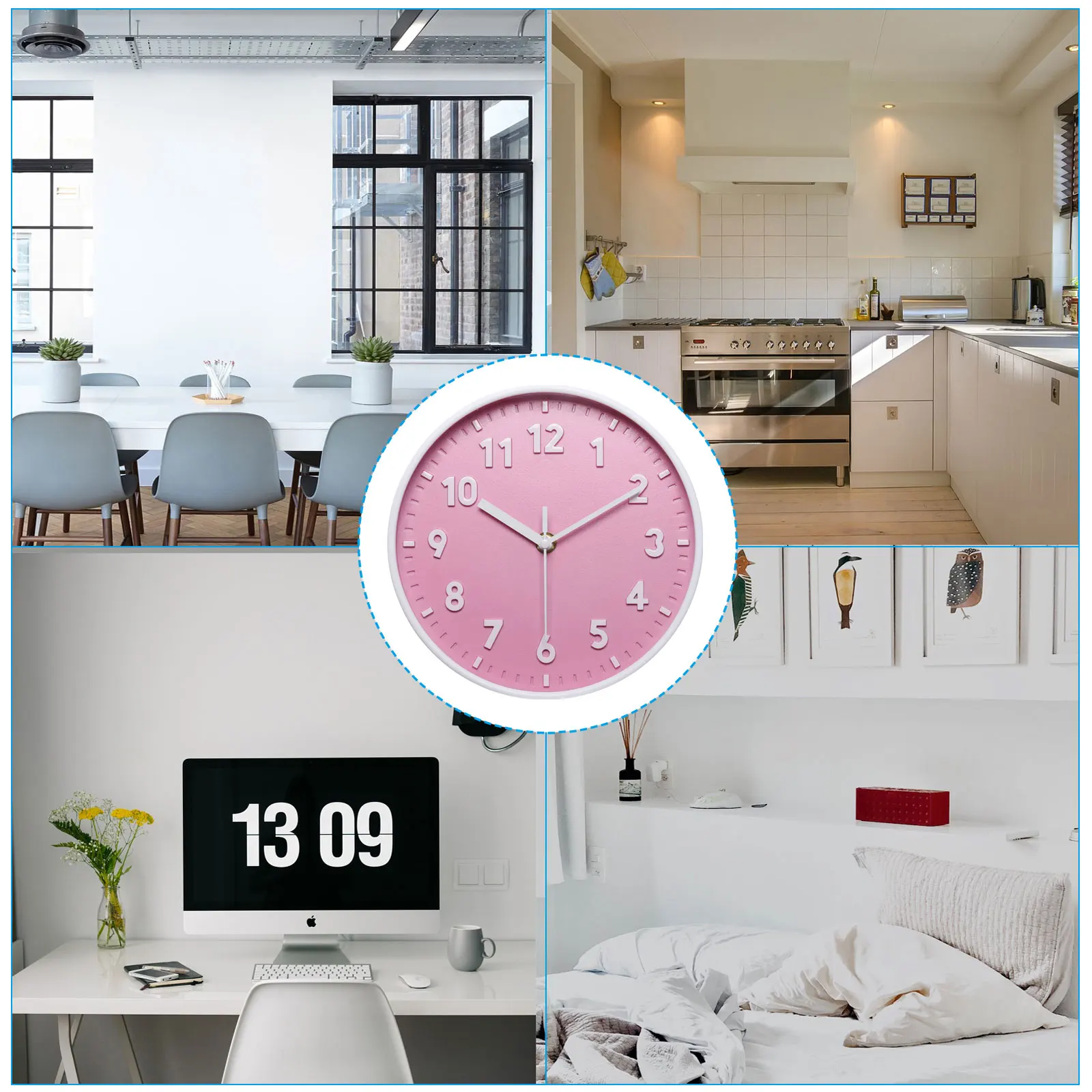 8-Inch 3D Number Wall Clock – Silent Quartz, Non-Ticking, Battery Operated, Decorative Pink 6