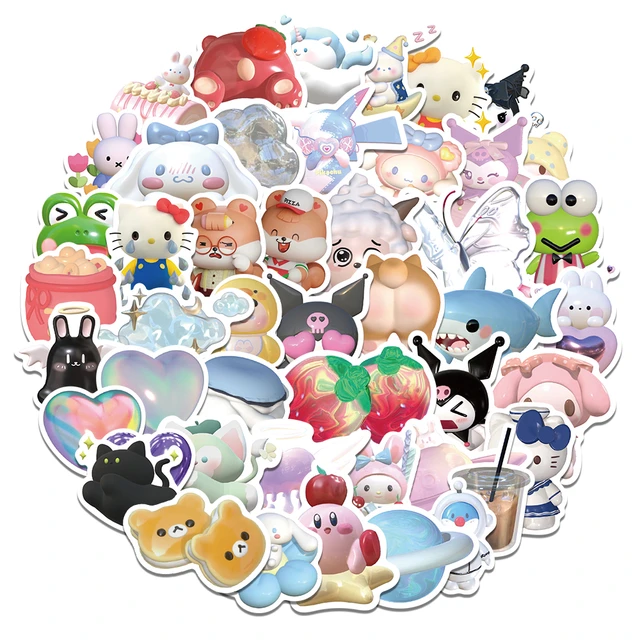 10/30/60/125pcs Kawaii Sanrio Stickers Aesthetic Hello Kitty Cinnamoroll  Kuromi My Melody Cartoon Decals Cute Sticker for Kids