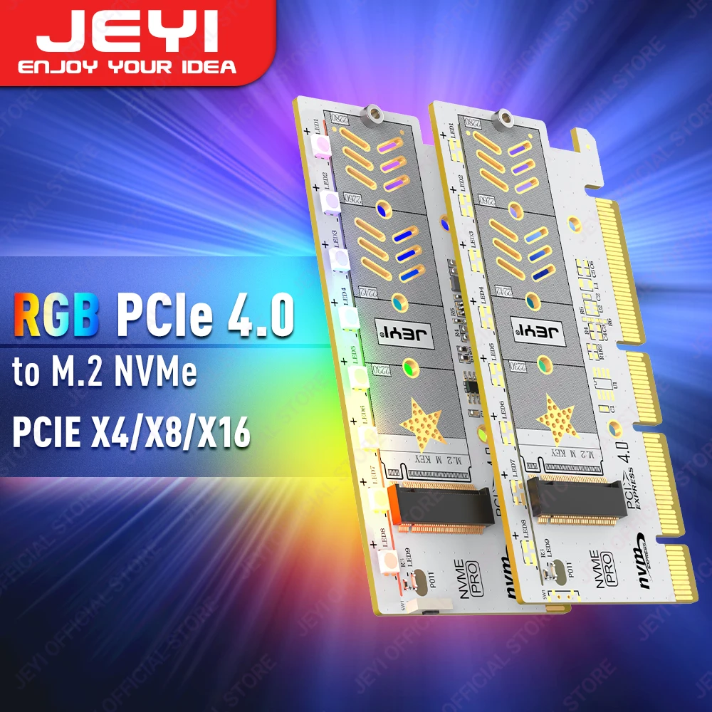 Jeyi rgb m 2 nvme ssd to pcie 4 0 adapter card 64gbps pcie x4 x8 jpg