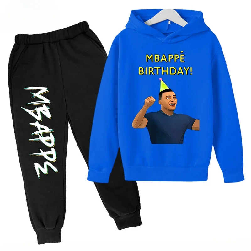 thumbnail image 1 of Conjunto de sudadera y pantalones con estampado de Mbappé para niños, primavera y otoño, conjunto de ropa deportiva de 2 piezas para niños y niñas, ropa para niños, 1 of 5