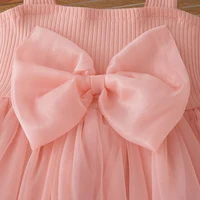 Bébé fille été nouveau nœud couleur unie fronde tricot gonflé décontracté fille enfant robe mignon Simple bébé filles robes de princesse 3