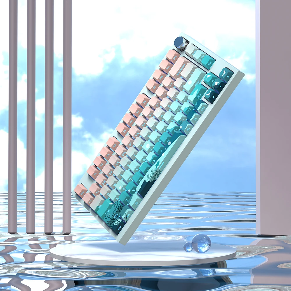 Pbt Dye Sublimation Side Backlit Key Caps a Luz do Amanhecer Deep Sea Starry Sky Keycaps Perfil de Cereja 124 Chaves Set - Imagem 3