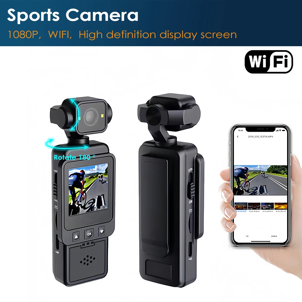Outdoor Sports Camera Action Camera 1080P WiFi Fill Light Pocket Camera Mini POV Camcorder for Travel Vlogging Video Recording