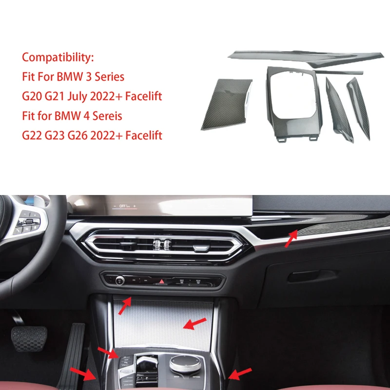 

For BMW New 3 4 Series G20 G21 G22 I3 I4 Facelift 2022 2023 Car Center Console Dashboard Side Gear Panel Trim Dry Carbon Fiber
