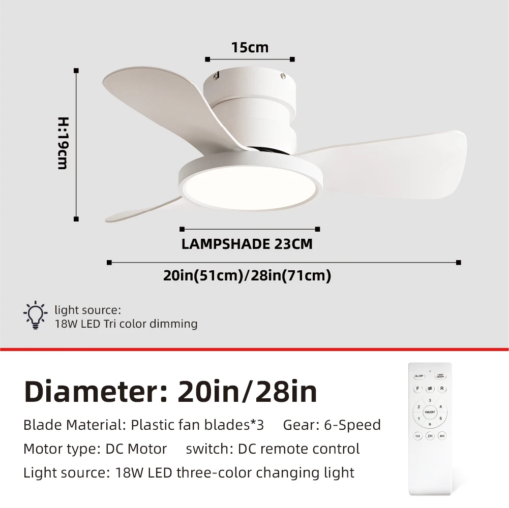 20인치 및 28인치 인버터 천장 선풍기(LED 조명 포함) – 6단계 조용함, 전체 스펙트럼 눈 - 침실/거실용 케어 조명