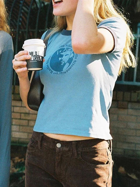 Portrait Print Cotton T-shirts Women Vintage Harajuku Round Neck