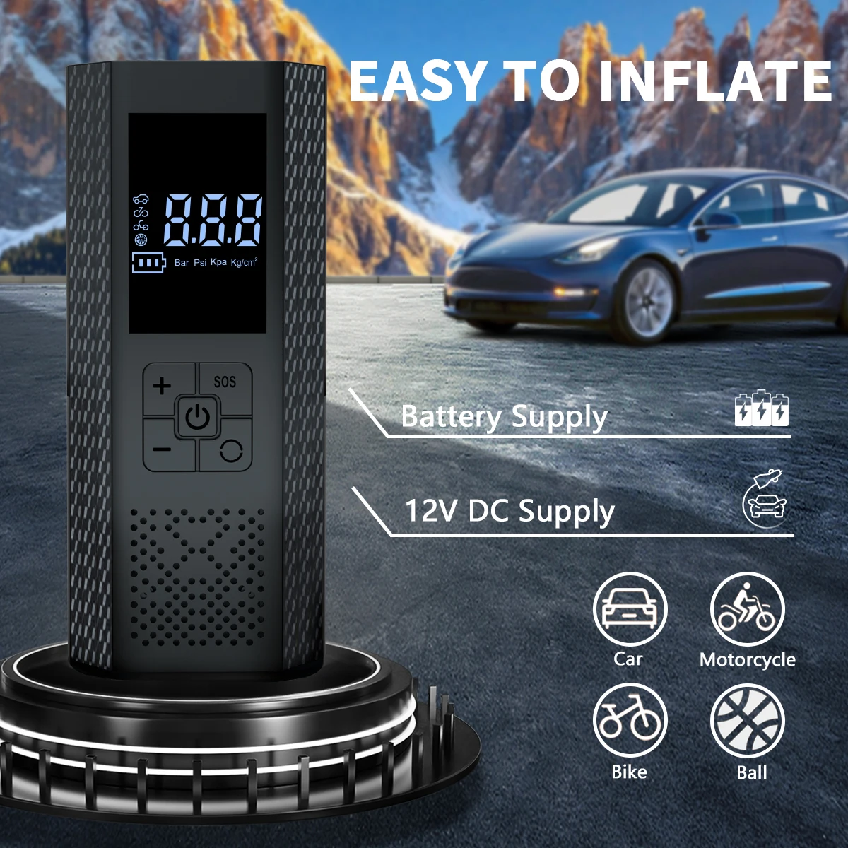 Portable Wireless Electric Air Compressor for Tires and Inflatables - Compact Mini Pump, 150 PSI