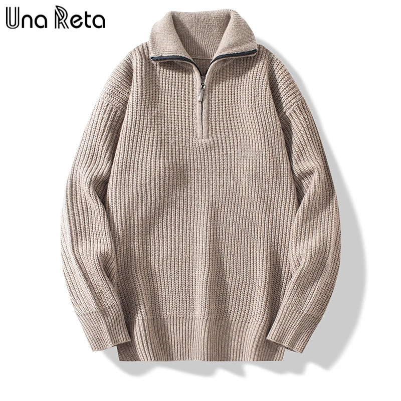 

Una Reta Streetwear Solid Knitwears Sweater Zipper Pullovers Autumn Winter Harajuku Lapel Pull Homme Casual Y2K Sweaters