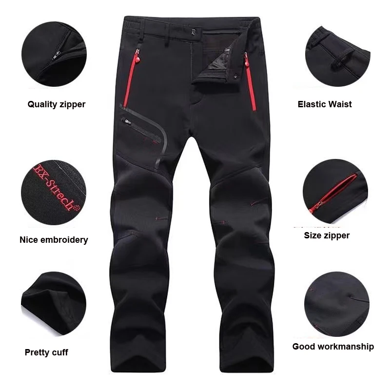 Men's Winter Hiking Camping Fishing Sports Climbing Skiing Run Pants Outdoor Trousers Casual SoftShell Gym Sweatpant 4XL