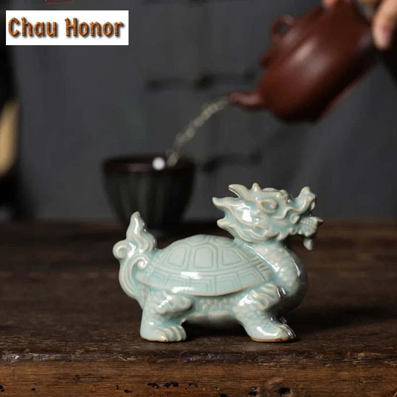Longquan Celadon Dragon Turtle Tea Pet Elegant Tea Sculpture Tea Figurine Play Toys Tea Statue Ornaments Tea Ceremony Supplies