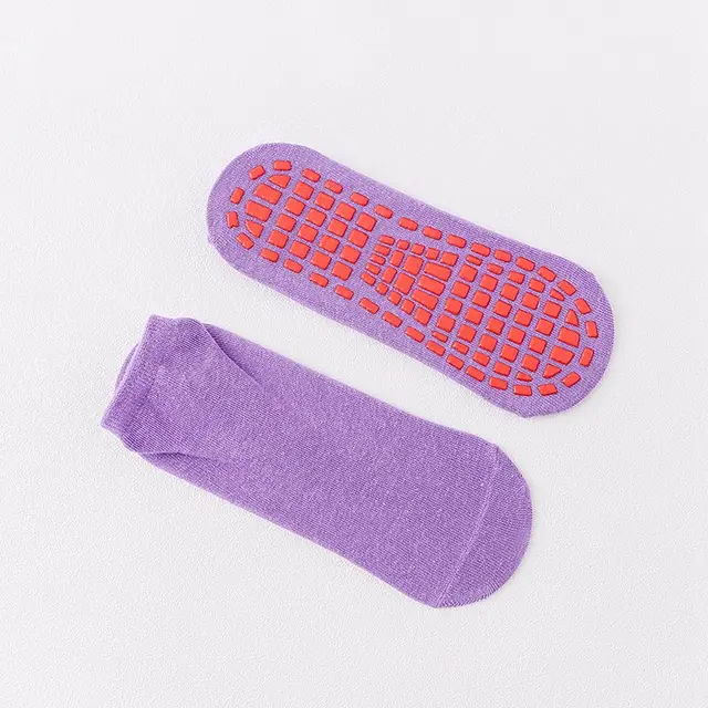 1Pair Women Yoga Cute Elasticity Socks Silicone Non-Slip Floor Socks Cotton Breathable Sport Boy Girl Trampoline Toddler Socks purple