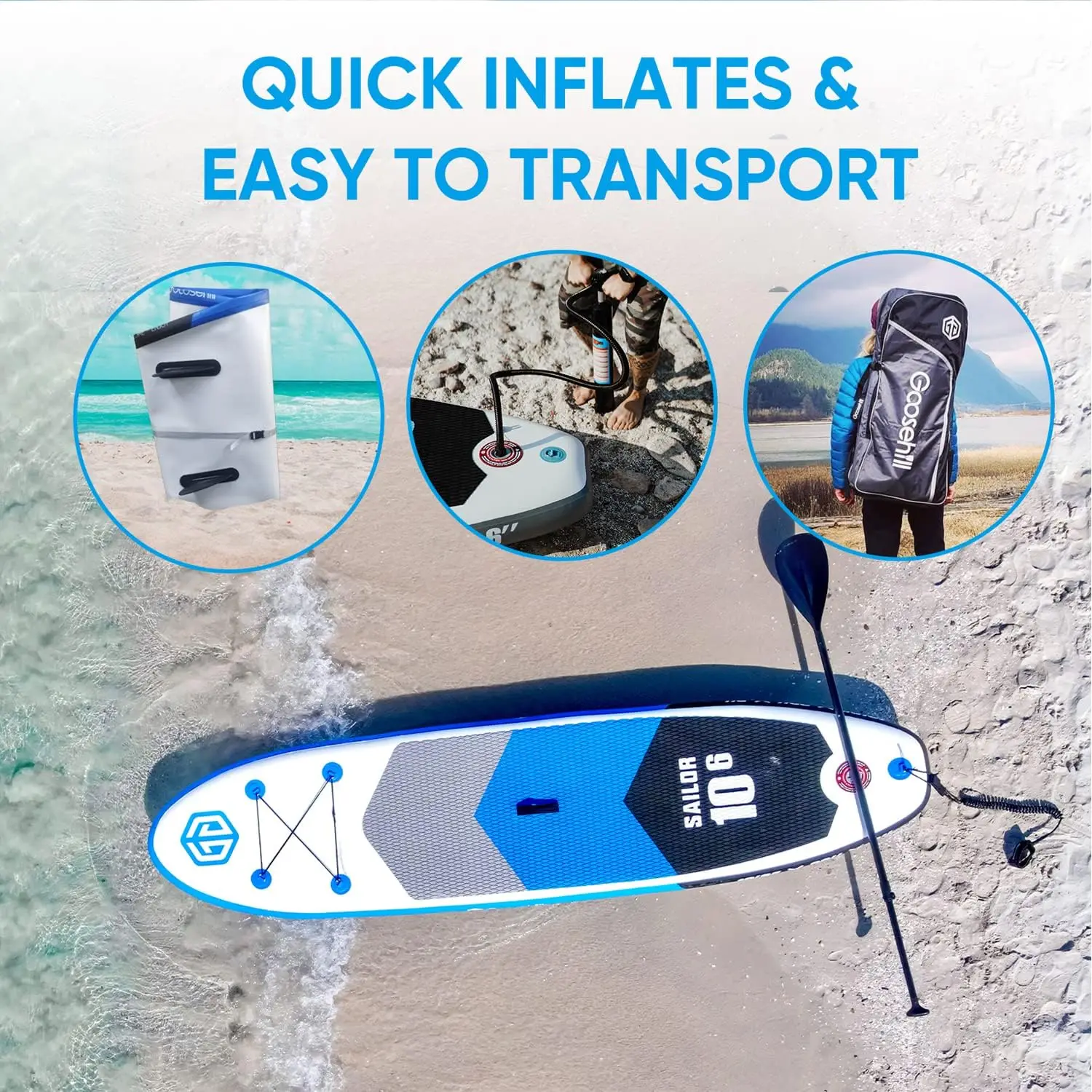 Inflatable Stand Up Paddle Board, Reinforced Double Layer All-Around for All Skill Level, Ultra Light, Sta