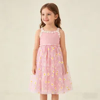 Robe d'été 2026 pour filles, motif marguerite mignon, jupe en tulle, robe de soirée décontractée, robe de princesse pour enfants avec bordure en dentelle florale, 2-8 ans 2