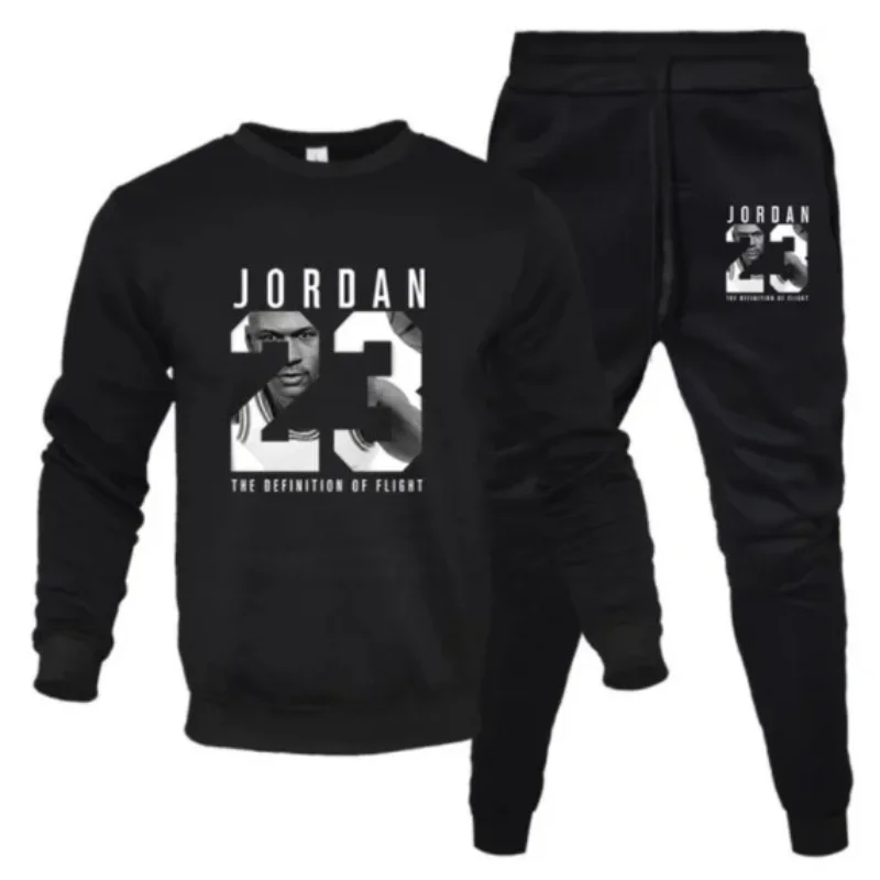 남성용 투피스 힙합 애니메이션 만화 세트, 23 프린트 플러스 플리스 패션, O-넥 스웻셔츠, 스웻팬츠 캐주얼 세트, 가을 