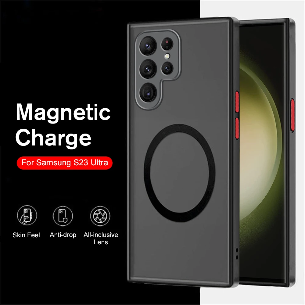 Per Magsafe Wireless Charging Pc Matte Phone Case Per Samsung Galaxy S23 Ultra Antiurto Armor Coque Samung S 23 Plus S23Ultra