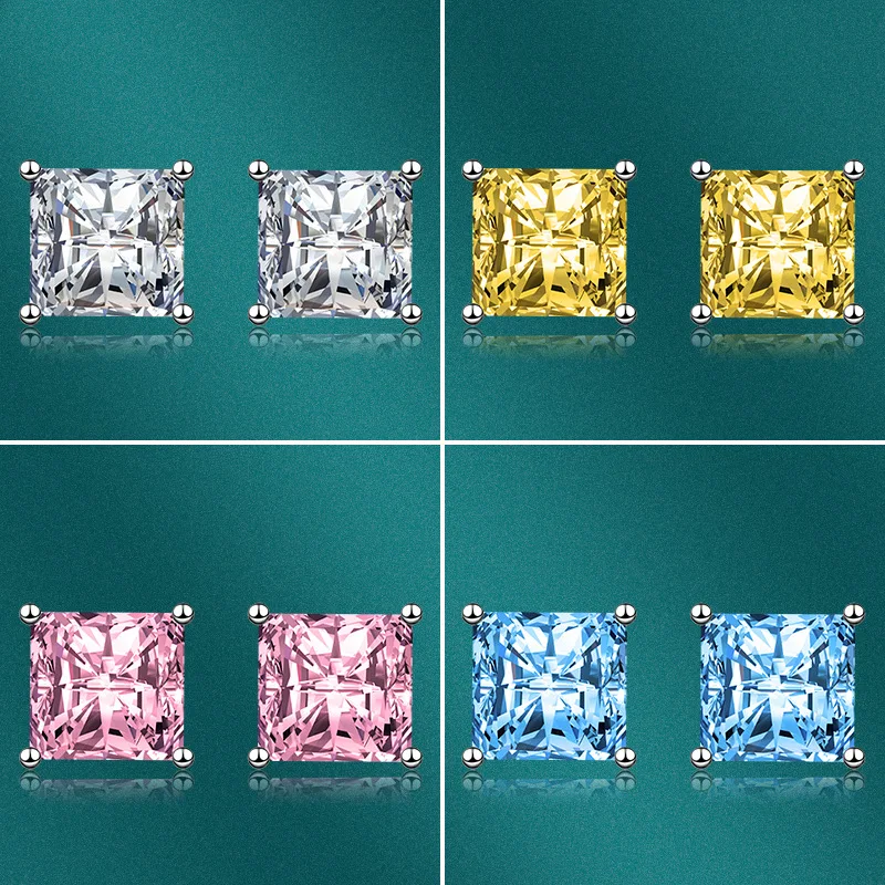 

New Hot Selling Fashion Geometric S925 Silver Needle Simple Princess Square Stud Earrings Women's Gift Choice