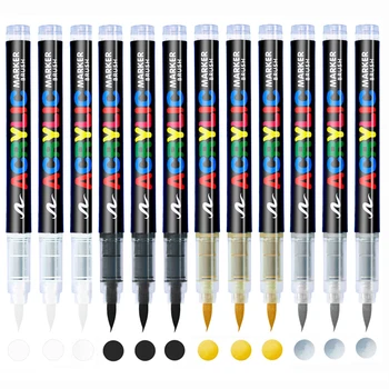3Pcs Acrylic White Marker Brush Pens White Paint Pens for Rock Painting Stone Ceramic Glass Wood Tire Fabric Metal Canvas