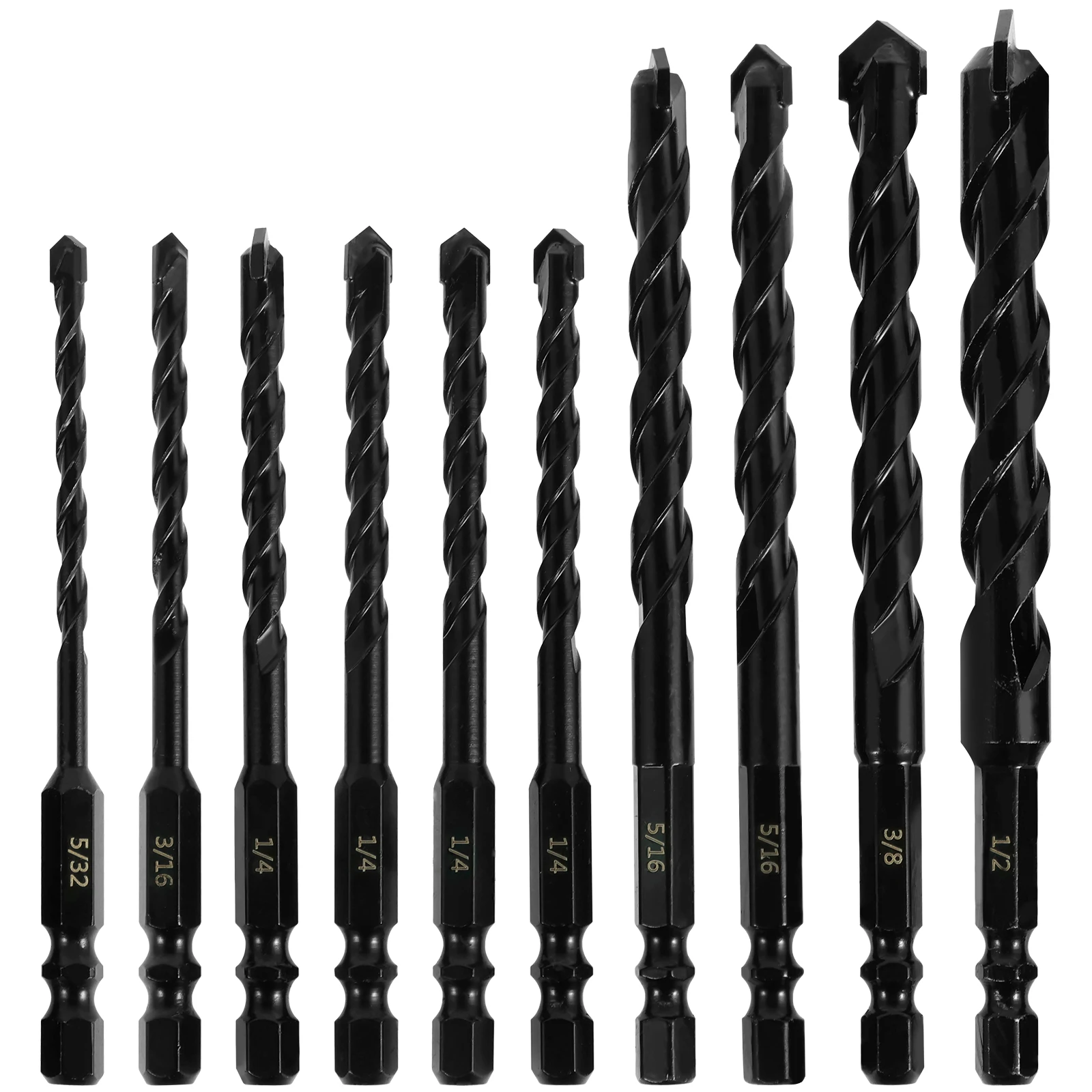 

10Pcs Concrete Drill Bit Set Carbide Steel Masonry Drill Bit Set 1/4inch Hex Shank Tile Drill Bit 4/5/6/8/10/12mm Durable Brick