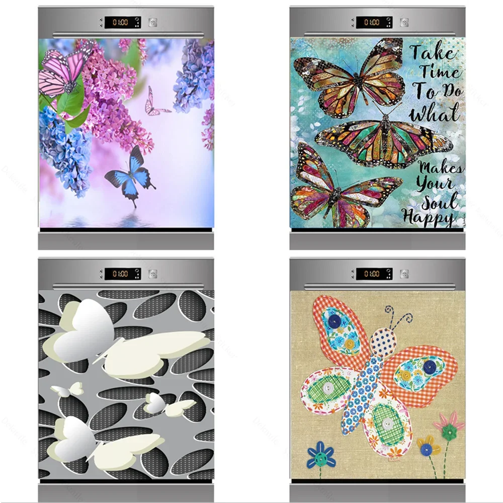

3D Art Colorful Large Butterfly SelfAdhesive Dishwasher Refrigerator Freeze Sticker Kid's Art Fridge Door Cover Girls Wallpaper