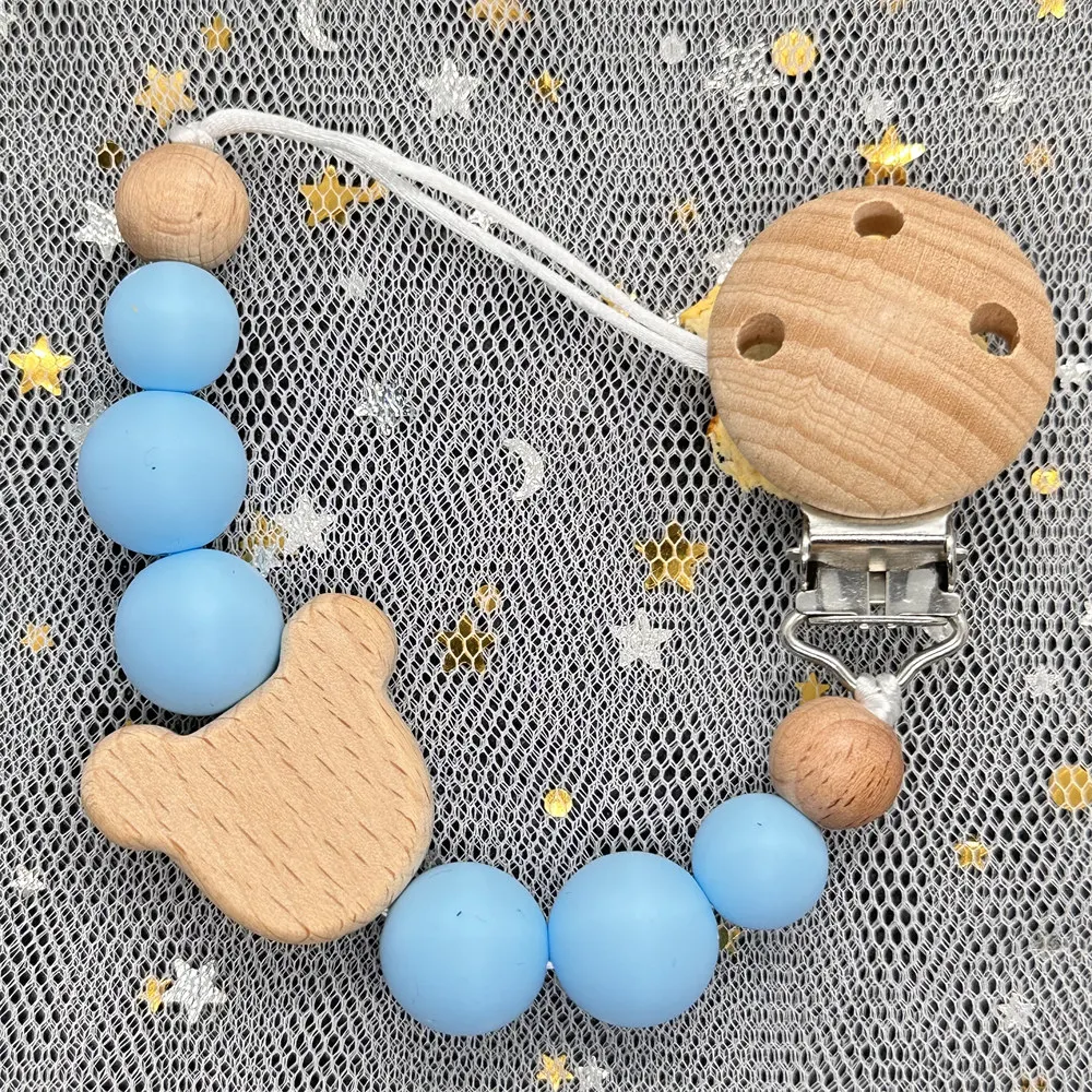 Baby Name Silicone Beads Wooden Ring Pacifier Clips silica Mouse head Teething Chains Teether Dummys Beech Clips Holders teething toys pacifier clip pacifier chain pacifier accessories teether clip teething beads baby silicone accessories