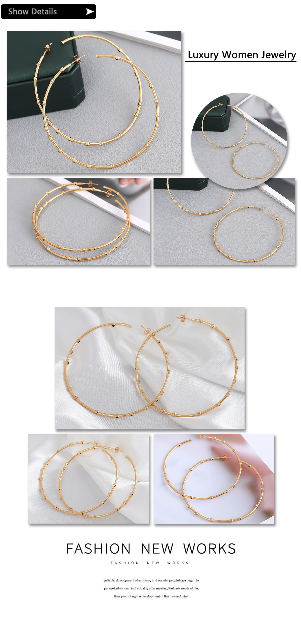 MHS.SUN Modische vergoldete große Kreolen für Damen, Zirkonia-Ohrringe, Hip-Hop-Piercing-Ohrschmuck, Partygeschenk – Detail 4