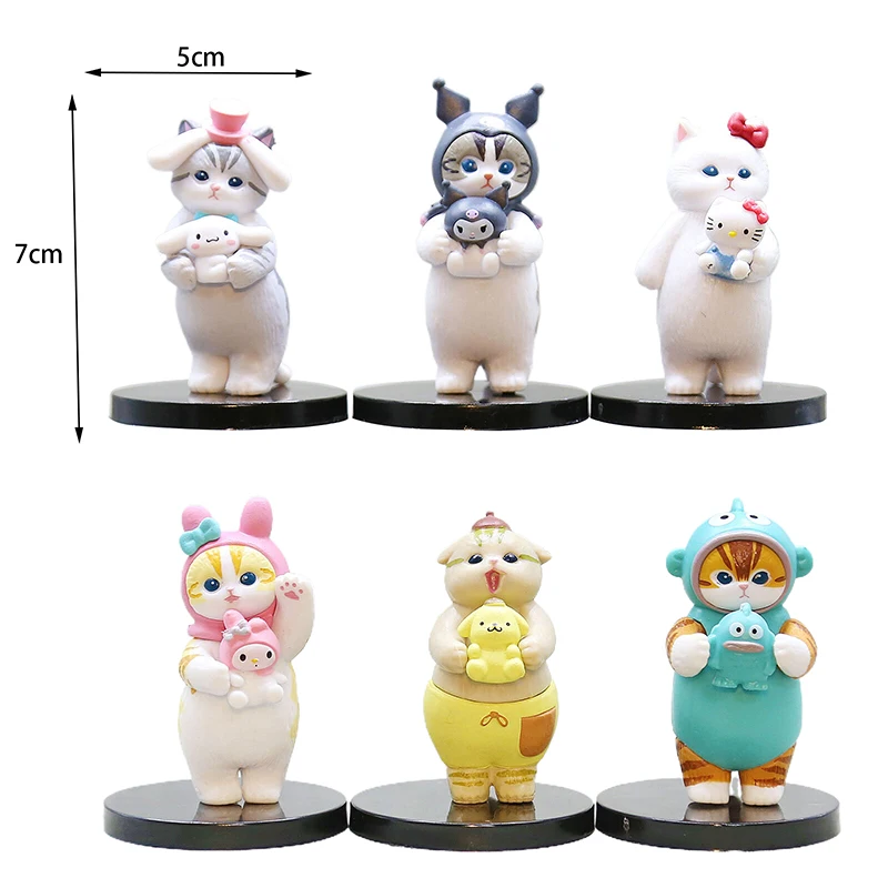 

6PCS Sanrio Hello Kitty Kuromi Cinnamoroll Dolls Toys Shark Cat Desktop Ornaments Creative Gift Toy Cake Decorative Ornaments