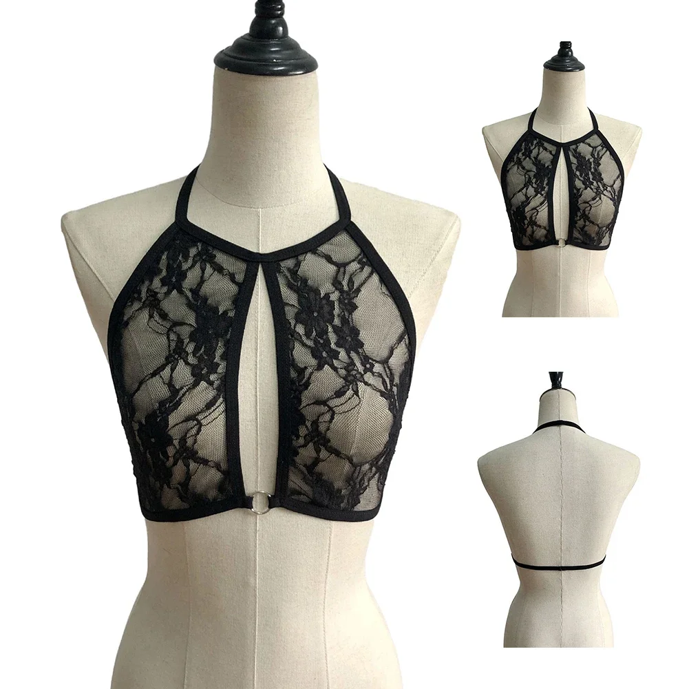 Women Lingerie Bra Lace Camisole Tops Sexy Hollow Elastic Underwear Transparent Camisole Mesh See Though Bra Crop Tops