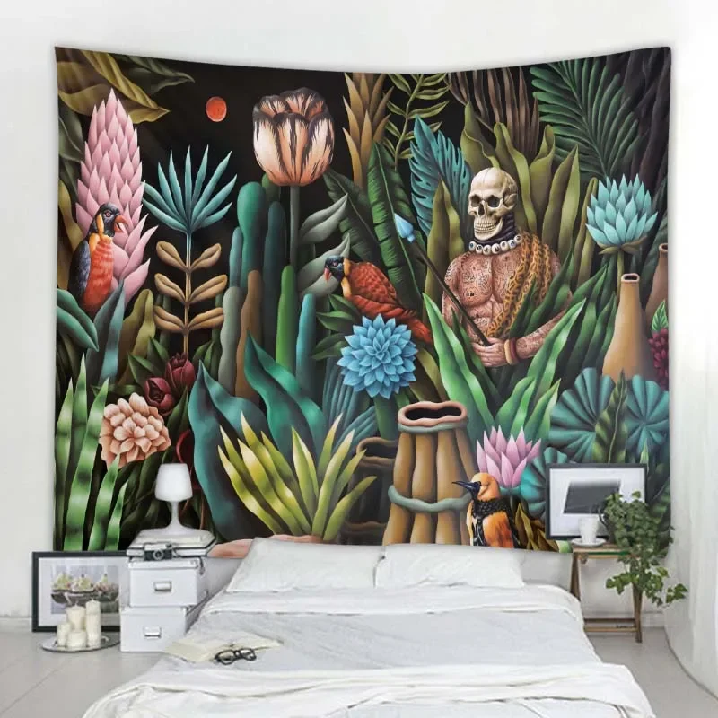 

Psychedelic Plants Tapestry Tropical Jungle Animals Wall Hanging Boho Home Decor Hippie Kawaii Room Wall Decor Yoga Mat Beach Ma