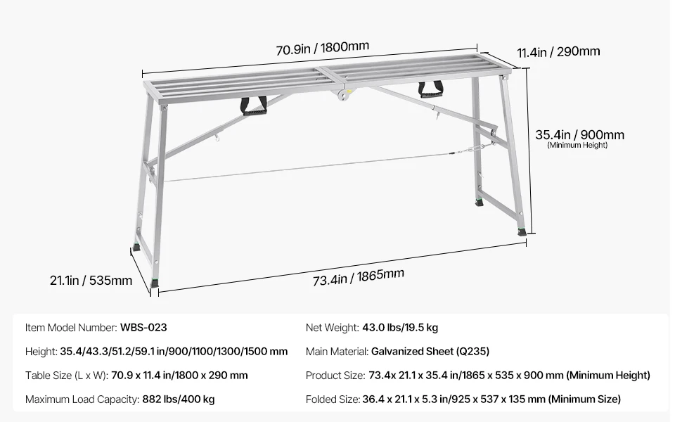 SucceBuy Work Platform 3 Gear Folding Steel Step Ladder Portable Scaffolding Platform 400 lb Load Stool to Cleaning &Washing