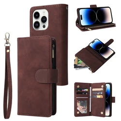 Luxurious Multi - Card Zipper Magnetic Flip Leather Wallet Case - iPhone SE 2022(2020) (Coffee)