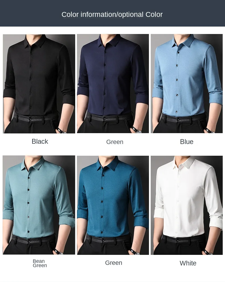 Top Grade Mulberry Silk 5.2% New Slim Fit Fashion Designer Brand Luxury Men Shirts 2022 Long Sleeve Plain Casual Mens Clothes