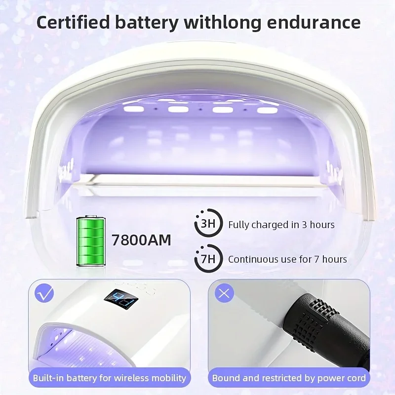 Rechargeable UV LED Nail Lamp 66W Lamp for Manicure with LCD Screen 4 Timer Sett