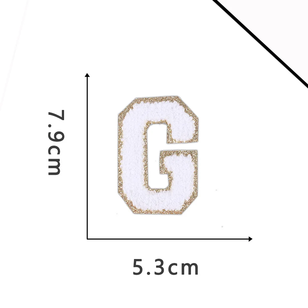 A-Z White Chenille Letter Patches Towel Sequins Clothing Patch Clothes Sew on Applique DIY Garment Hat Decor