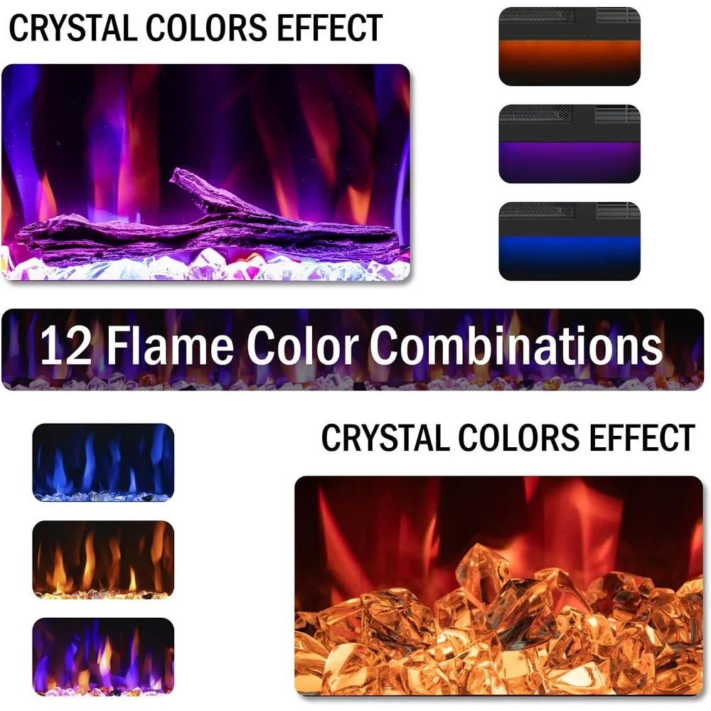 60-inch electric fireplace, recessed and wall mounted slender electric fireplace, 750/1500 watt heater fireplace 5