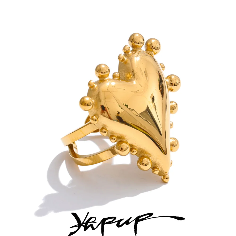 Yhpup Stainless Steel Heart Love Cast Ring 18K Gold Color Plated Charm Gift