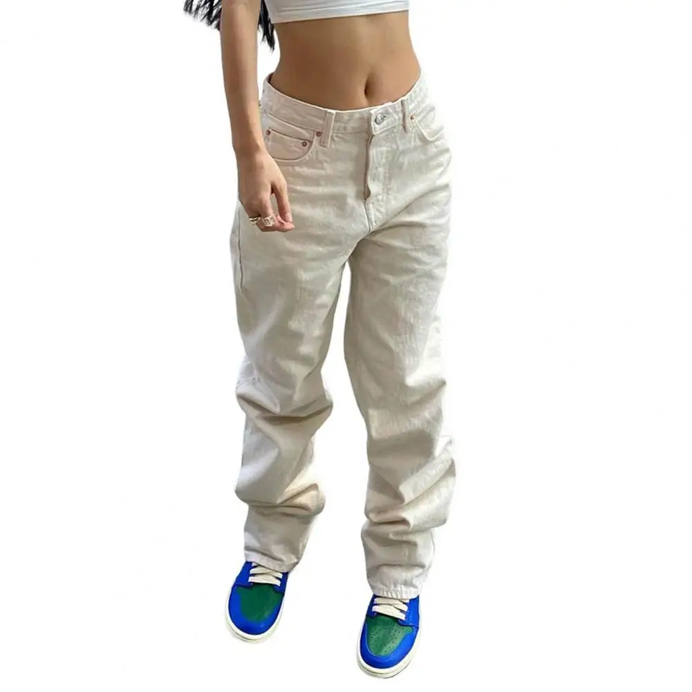 

Women Denim Pants Solid Color Women's Denim Pants Trousers with Reinforced Pockets Regular Fit Jeans for Long-lasting Style