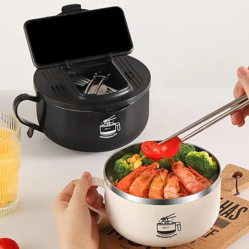 Ramen Bol Avec Couvercle 1200 Ml - Bol à Nouilles Instantanées En Acier