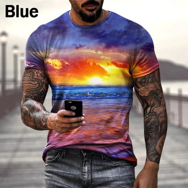 

2023 3D Retro Print Men Short Sleeve Round Neck T-shirt