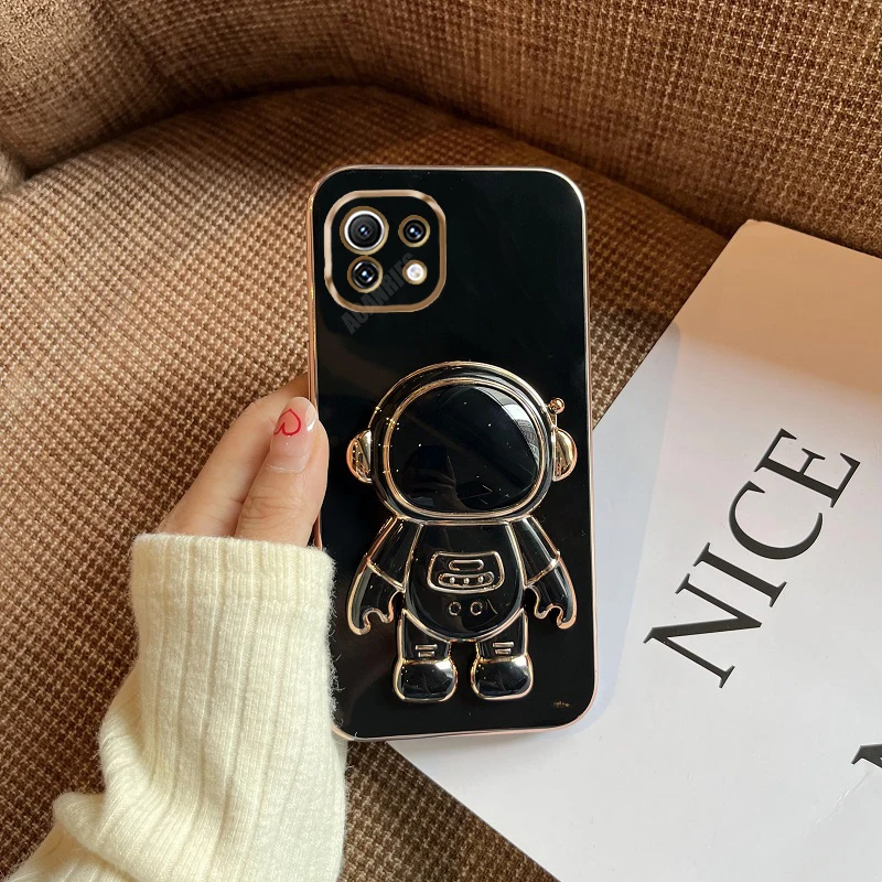 6D Plating Astronaut Fold Stand Phone Case - Sleek and Durable Soft Cover