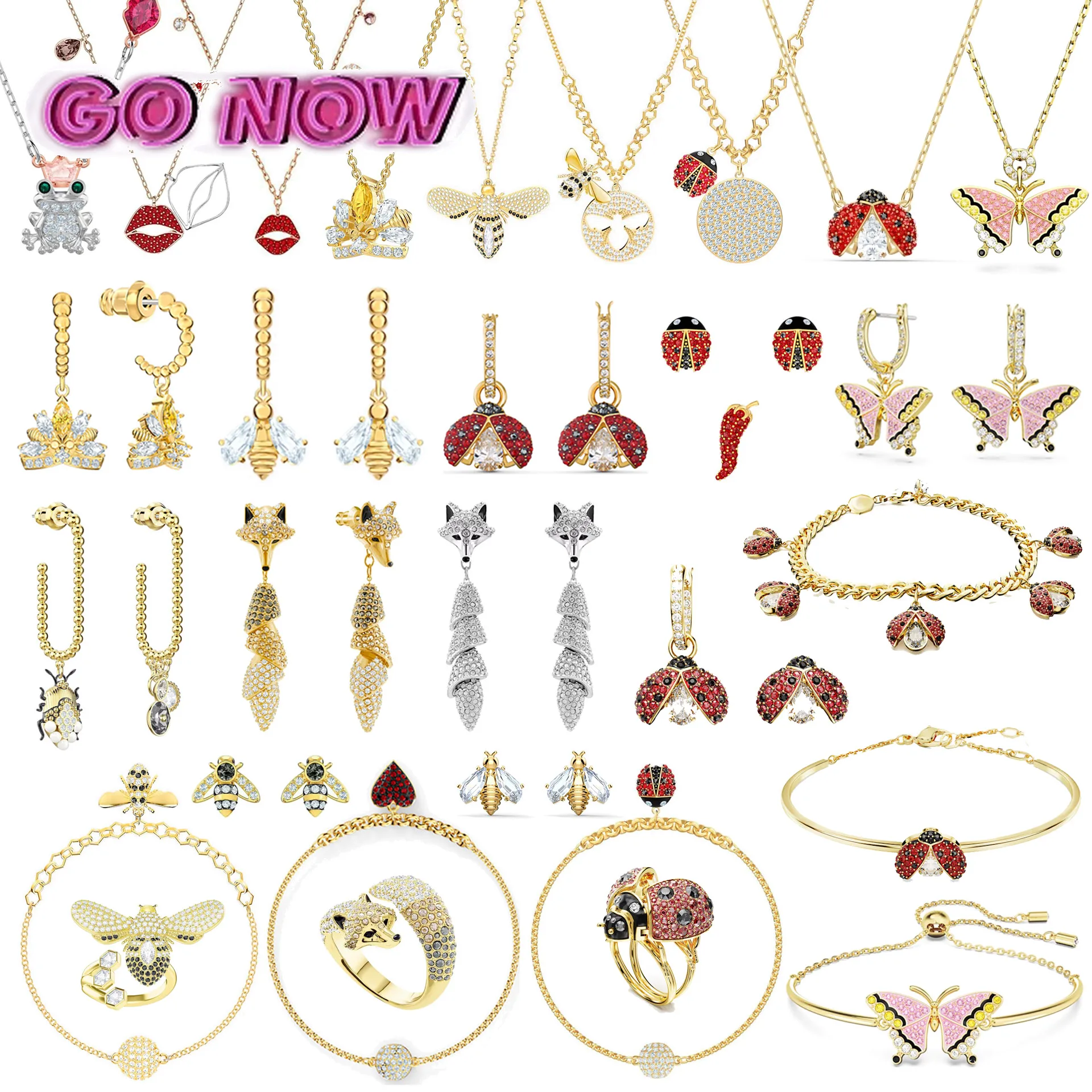 

2024 Classic Fashion Perfect Crystal Inlaid Craft Charm Women's Bracelet Earrings Ring Insect Animal Jewelry Set Snake Necklace