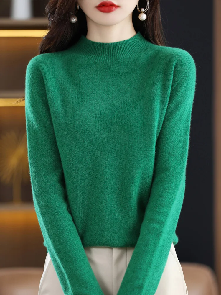 

Aliselect Fashion 100% Merino Wool Cashmere Women Knitted Sweater Turtleneck Long Sleeve Pullover Autumn Clothing Jumper Top