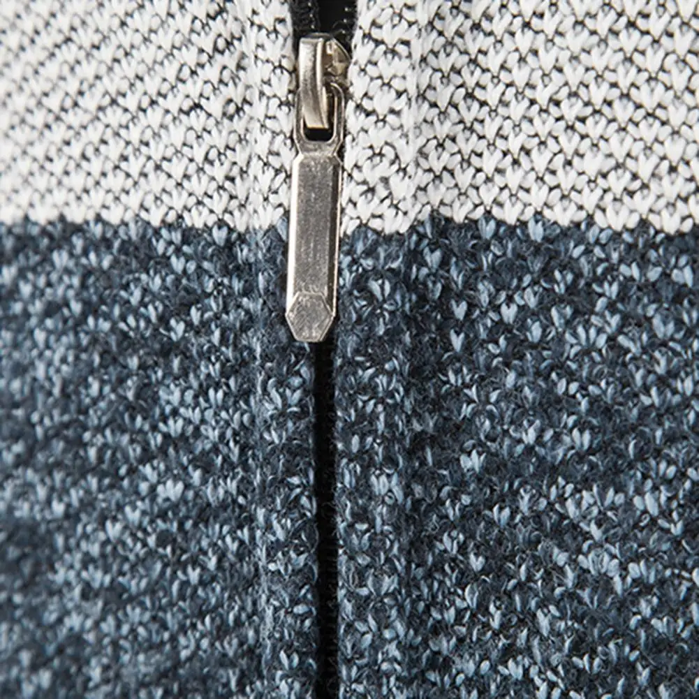 Description Picture 2 of itemMen Hooded Sweater Coat Color Block Long Sleeve Drawstring Slim Fit Autumn Winter Plush Lining Knitted Cardigan Sweater Streetwe