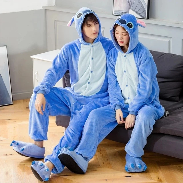 Kigurumi Stitch Adults Animal Onesies Winter Women Pajamas Jumpsuit Couple Costume Cosplay Cartoon Sleepwear Pyjamas - AliExpress